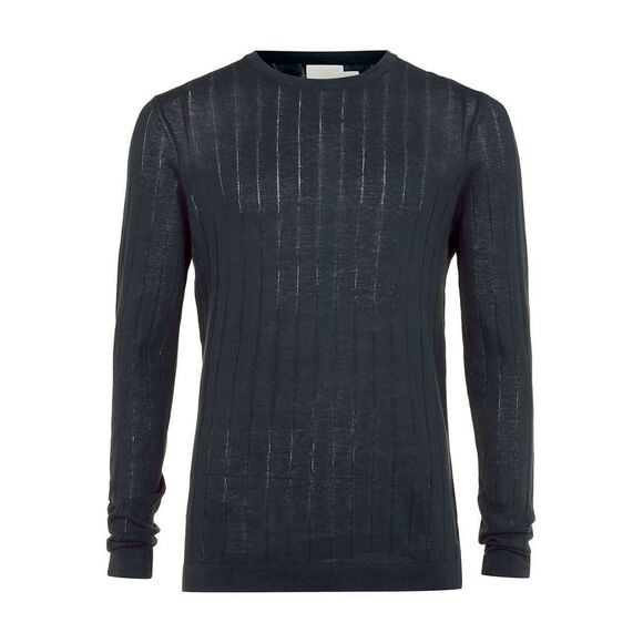 Topman New Premium Navy Pima Cotton Rib Sweater Retail‎ $65 Crew Neck Mens Small - Picture 3 of 3